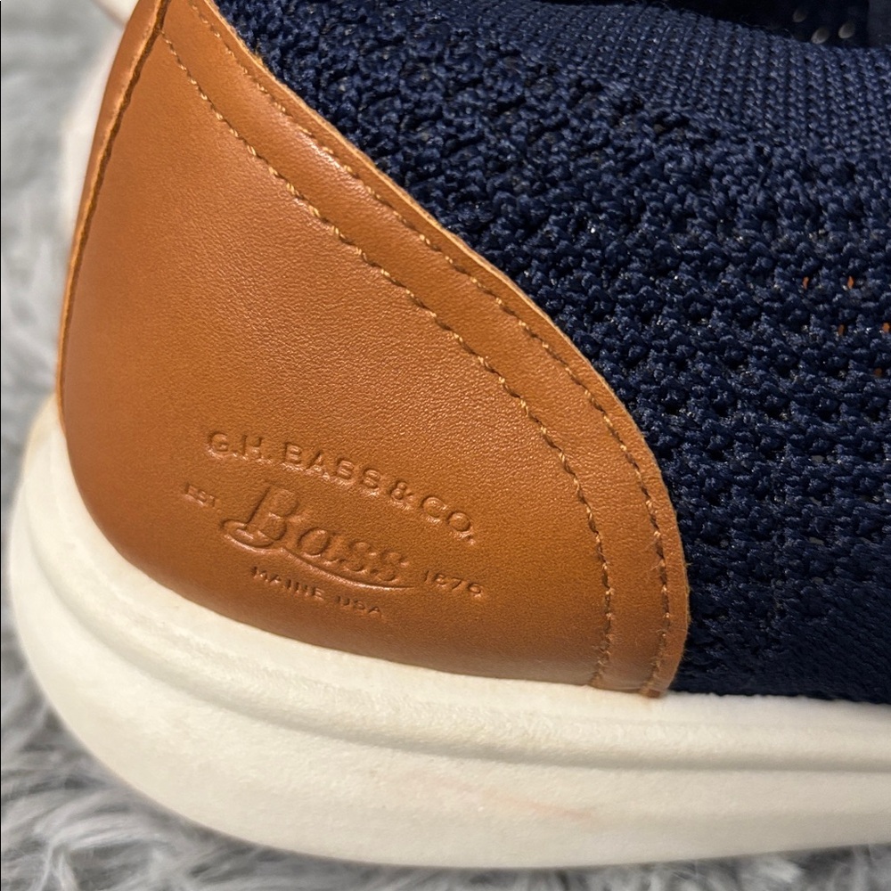 NWT G H Bass & Co Navy Knit Mesh Woven Sneakers Shoes Tan Brown Oxford Men’s 13 - Picture 6 of 16
